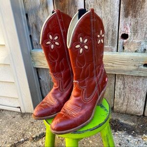 GENUINE LEATHER VINTAGE FLOWER COWBOY BOOTS